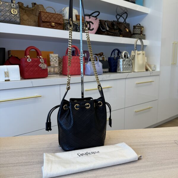 Saint Laurent (YSL) Cassandre Diamond-Pattern Bucket Bag Black