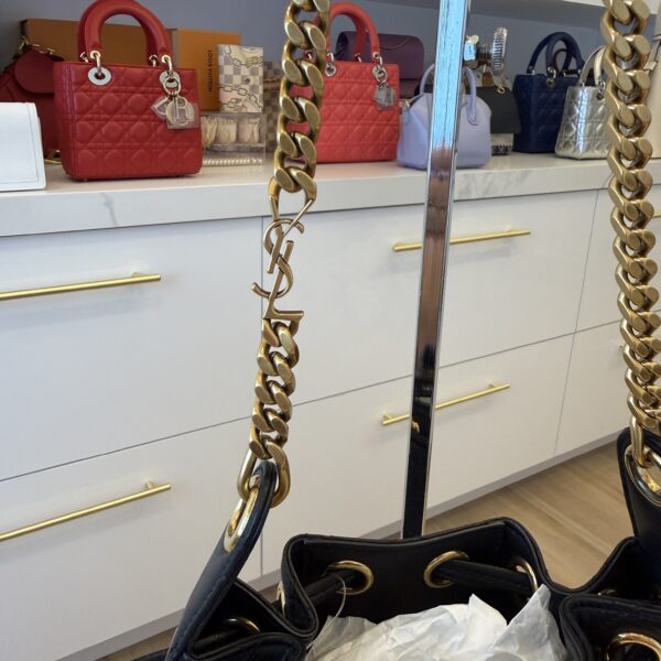 Saint Laurent (YSL) Cassandre Diamond-Pattern Bucket Bag Black