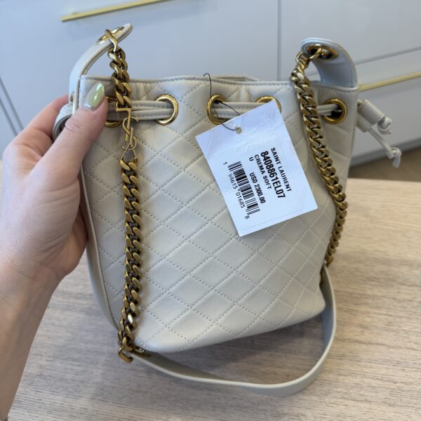 Saint Laurent (YSL) Cassandre Diamond-Pattern Bucket Bag Crema Soft