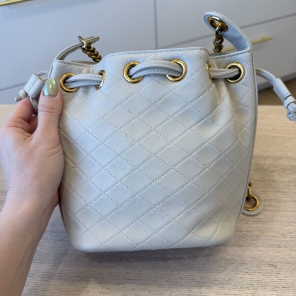 Saint Laurent (YSL) Cassandre Diamond-Pattern Bucket Bag Crema Soft