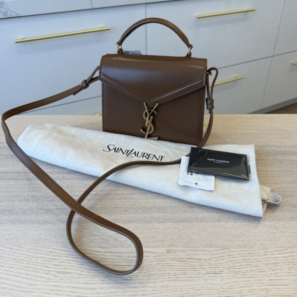 Saint Laurent (YSL) Mini Cassandra Leather Top Handle Bag Caramel