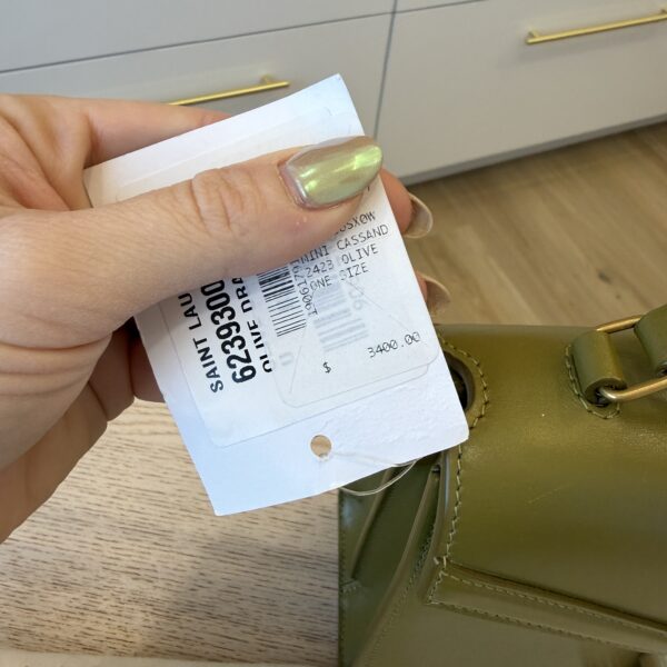 Saint Laurent (YSL) Mini Cassandra Leather Top Handle Bag Vert Olive