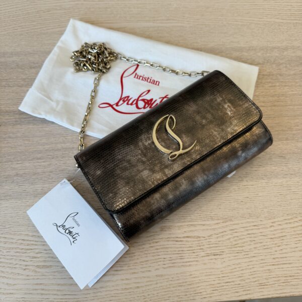 CHRISTIAN LOUBOUTIN Loubi54 Embossed Metallic Leather Wallet On Chain