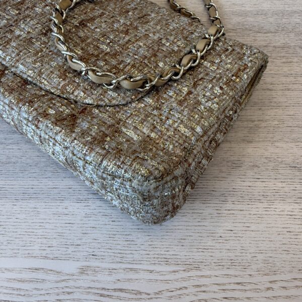 Chanel 24K Vintage Tweed Quilted Medium Double Flap Beige Gold Multicolor
