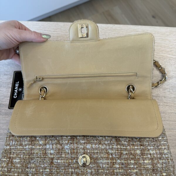 Chanel 24K Vintage Tweed Quilted Medium Double Flap Beige Gold Multicolor