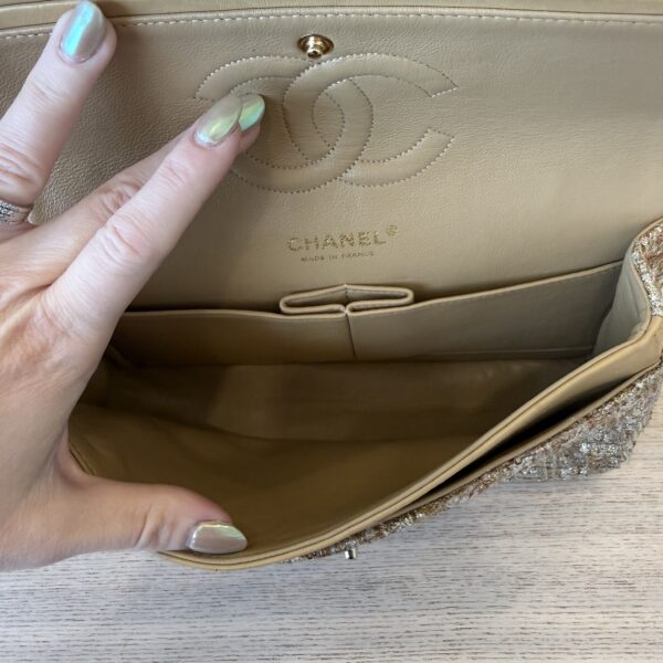 Chanel 24K Vintage Tweed Quilted Medium Double Flap Beige Gold Multicolor