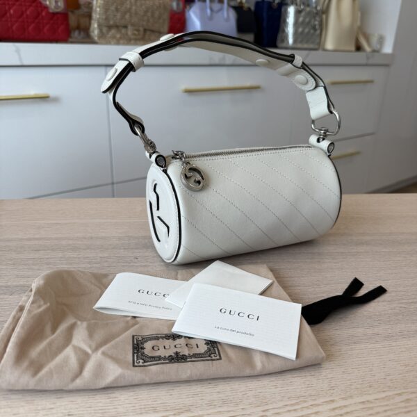 Gucci GG Calfskin Diagonal Stitched Mini Blondie Barrel Shoulder Bag