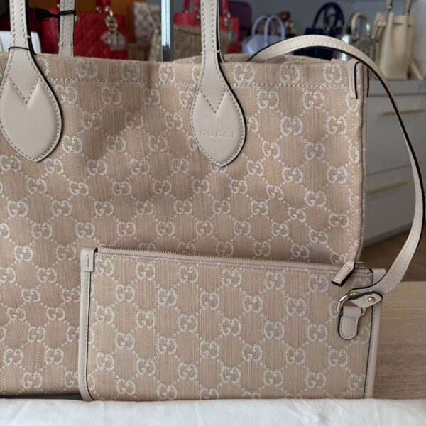 Gucci Denim Ophidia GG Monogram Large Tote Light Beige