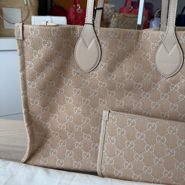Gucci Denim Ophidia GG Monogram Large Tote Light Beige