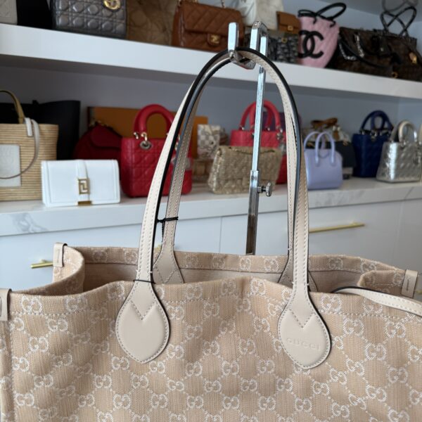 Gucci Denim Ophidia GG Monogram Large Tote Light Beige