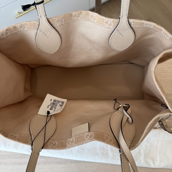 Gucci Denim Ophidia GG Monogram Large Tote Light Beige