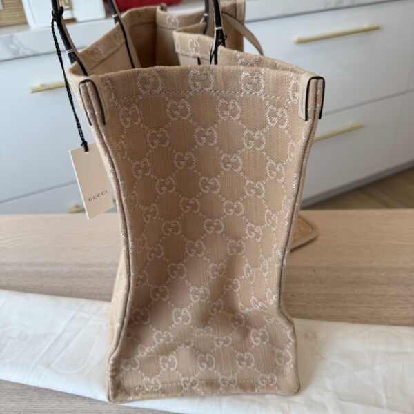 Gucci Denim Ophidia GG Monogram Large Tote Light Beige