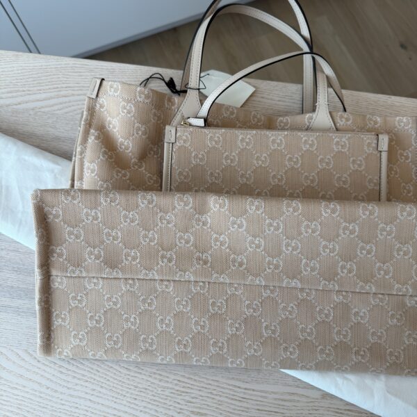 Gucci Denim Ophidia GG Monogram Large Tote Light Beige