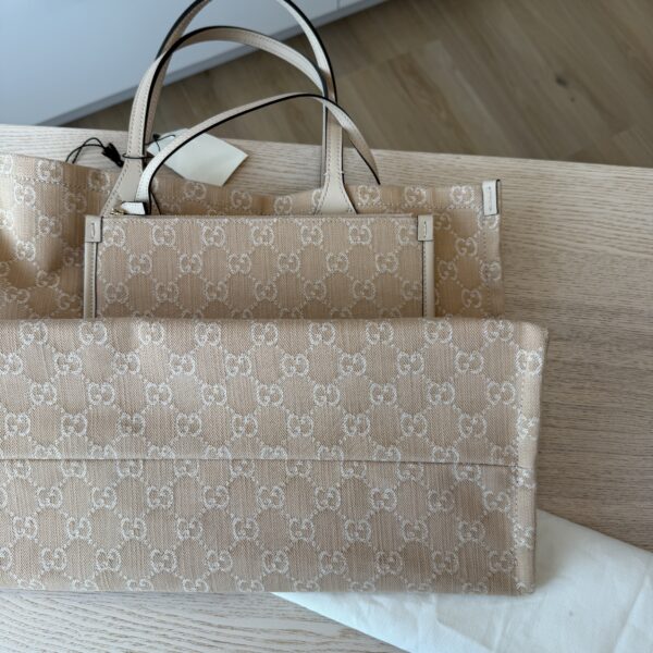 Gucci Denim Ophidia GG Monogram Large Tote Light Beige