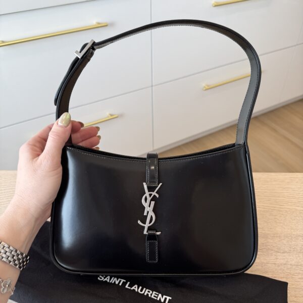 Saint Laurent (YSL) Le 5 A 7 Hobo Shoulder Bag Black Smooth Leather/SHW