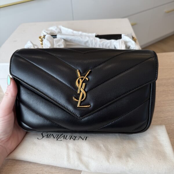 Saint Laurent (YSL) Lambskin Chevron Quilted Small Loulou Bag Black GHW