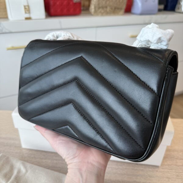 Saint Laurent (YSL) Lambskin Chevron Quilted Small Loulou Bag Black GHW