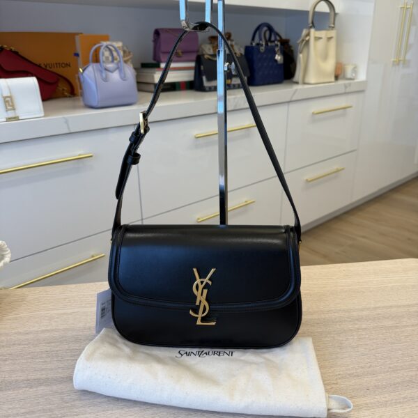Saint Laurent (YSL) Box Calfskin Monogram Medium Solferino Satchel Black