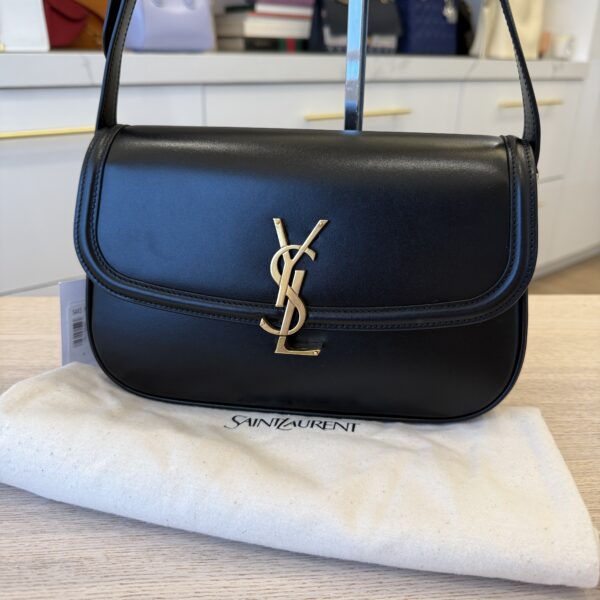 Saint Laurent (YSL) Box Calfskin Monogram Medium Solferino Satchel Black
