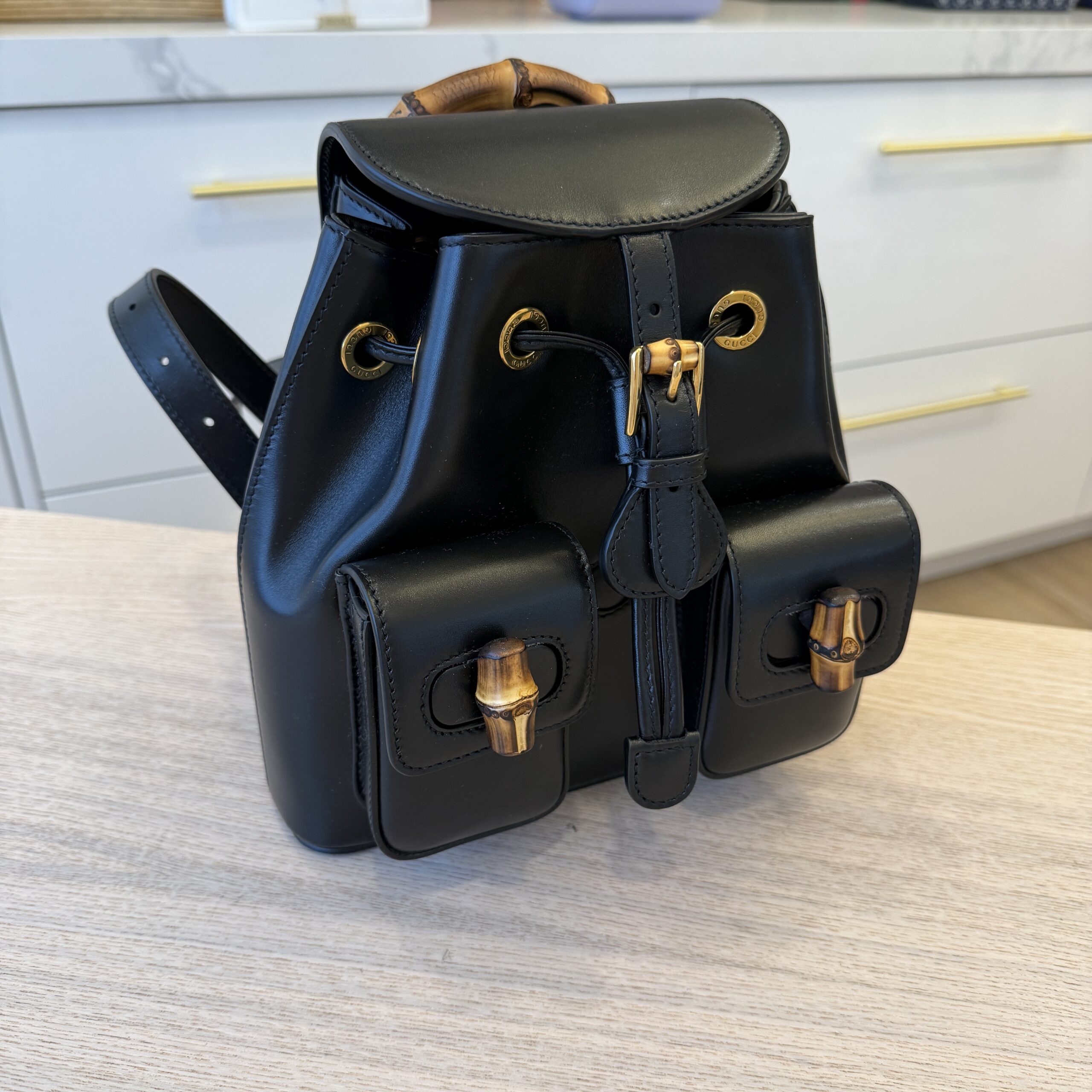Gucci Calfskin Bamboo Backpack Black