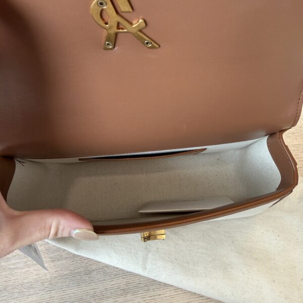 Saint Laurent (YSL) Calfskin and Canvas Monogram Medium Solferino Satchel Brown