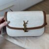 Saint Laurent (YSL) Calfskin and Canvas Monogram Medium Solferino Satchel Brown