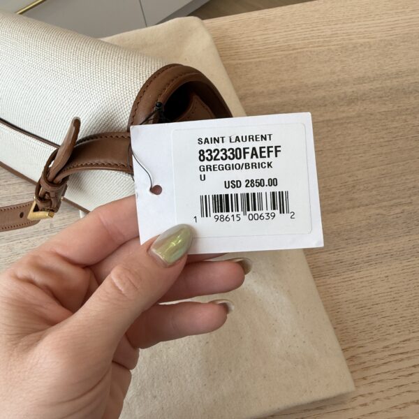 Saint Laurent (YSL) Calfskin and Canvas Monogram Medium Solferino Satchel Brown