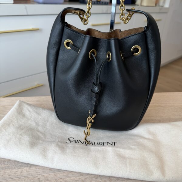 Saint Laurent (YSL) Cassandre Drawstring Leather Shoulder Bag Black
