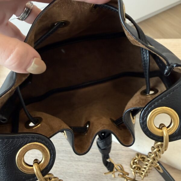 Saint Laurent (YSL) Cassandre Drawstring Leather Shoulder Bag Black