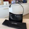 Saint Laurent (YSL) Le 5 A 7 Hobo Shoulder Bag Black Smooth Leather and Black Hardware