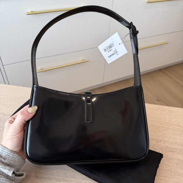 Saint Laurent (YSL) Le 5 A 7 Hobo Shoulder Bag Black Smooth Leather and Black Hardware