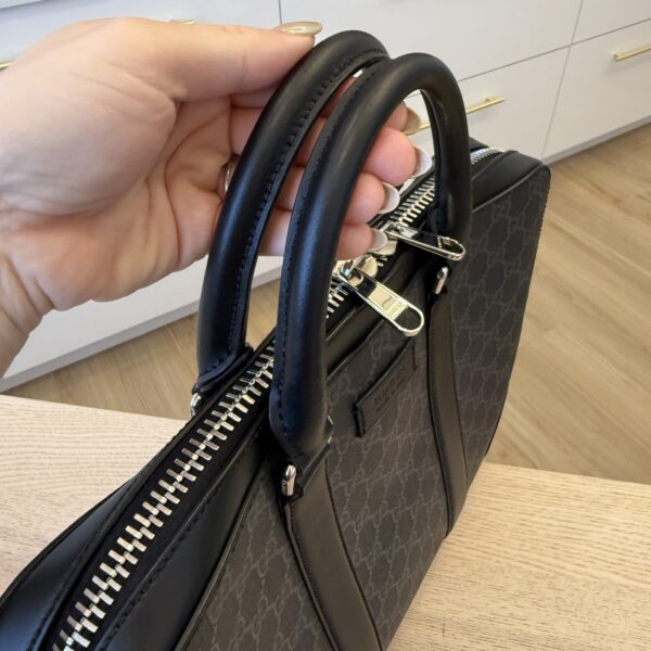 Gucci GG Supreme Monogram Appia Calfskin Web Briefcase Black