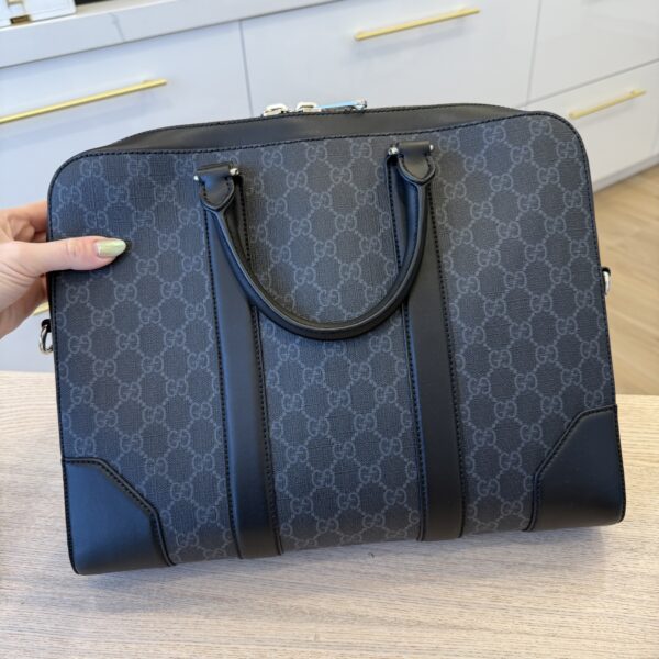 Gucci GG Supreme Monogram Appia Calfskin Web Briefcase Black
