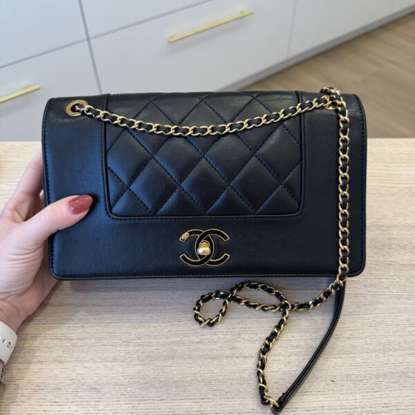 Chanel Mademoiselle Vintage Flap Bag Quilted Sheepskin Medium Black