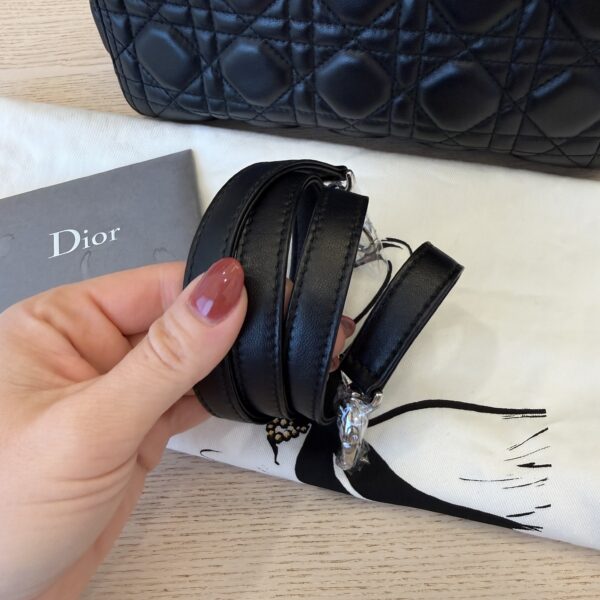 Christian Dior Lambskin Cannage Medium Lady Dior Silver Hardware Black