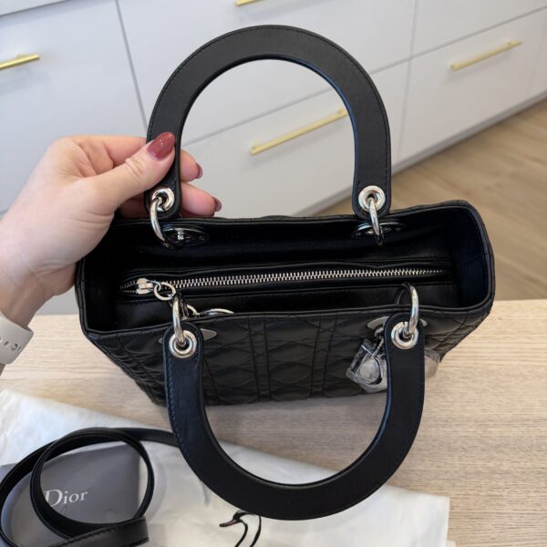 Christian Dior Lambskin Cannage Medium Lady Dior Silver Hardware Black
