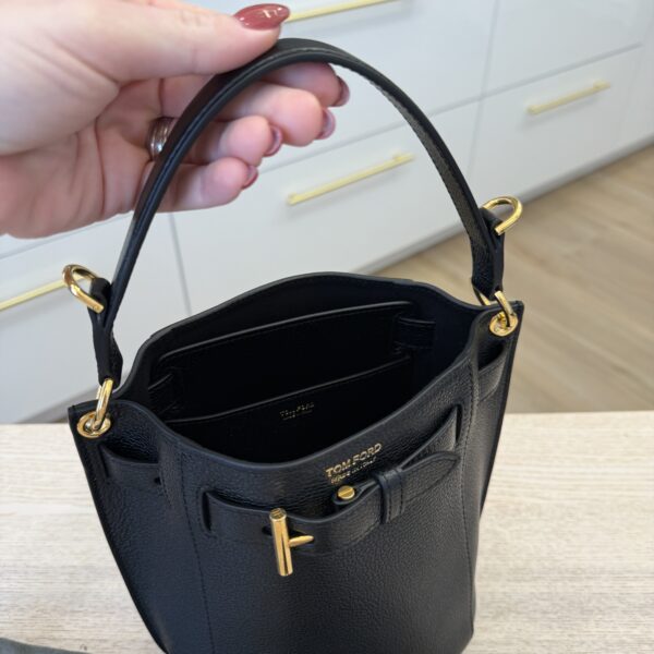TOM FORD Audrey Mini Leather Bucket Bag Black