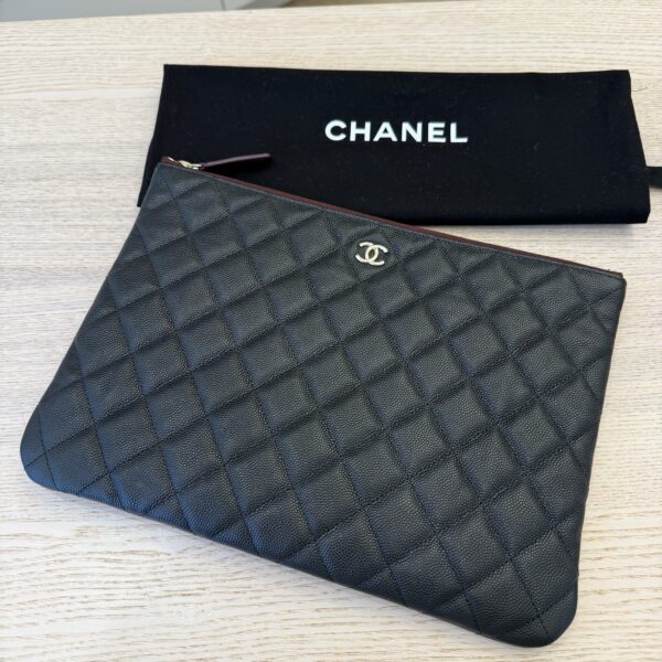 Chanel Caviar Quilted Medium Cosmetic Case Black Gold Hardware