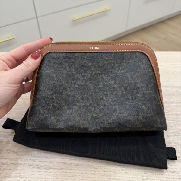 Celine Large Cosmetic Pouch in Triomphe Canvas and Calfskin