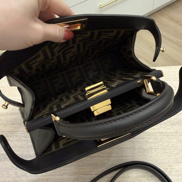 Fendi Vitello Seta Shiny Nappa Bi-Color Small Peekaboo I SEE U Satchel Black Zucca Interior