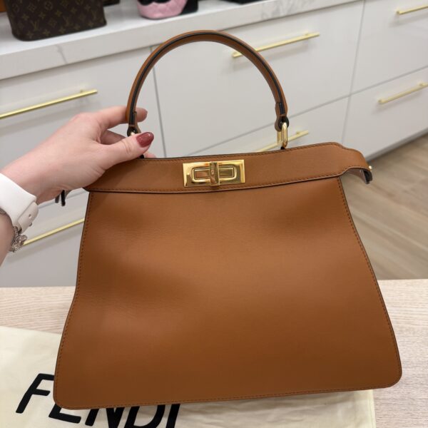 Fendi Vitello Seta Shiny Nappa Medium Peekaboo I SEE U Satchel Caramel