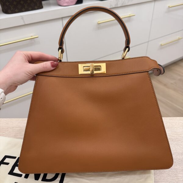 Fendi Vitello Seta Shiny Nappa Medium Peekaboo I SEE U Satchel Caramel