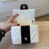 Chanel Mini Square Flap Bag Black and White Lambskin Light Gold Hardware