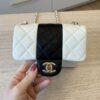 Chanel Mini Square Flap Bag Black and White Lambskin Light Gold Hardware