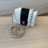Chanel Mini Square Flap Bag Black and White Lambskin Light Gold Hardware