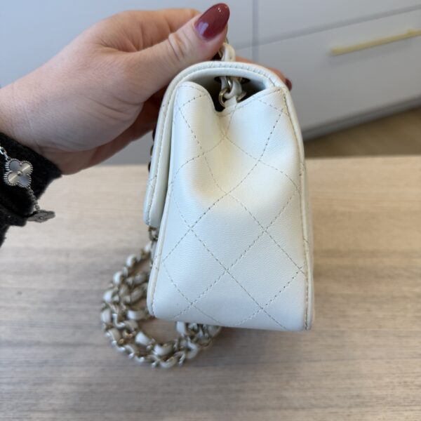 Chanel Mini Square Flap Bag Black and White Lambskin Light Gold Hardware