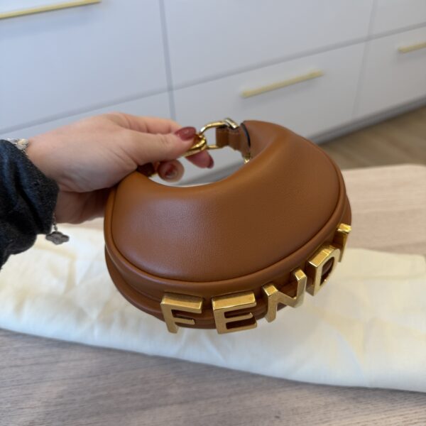 Fendi Vitello Grace New Matte Nano Fendigraphy Hobo Charm Caramel
