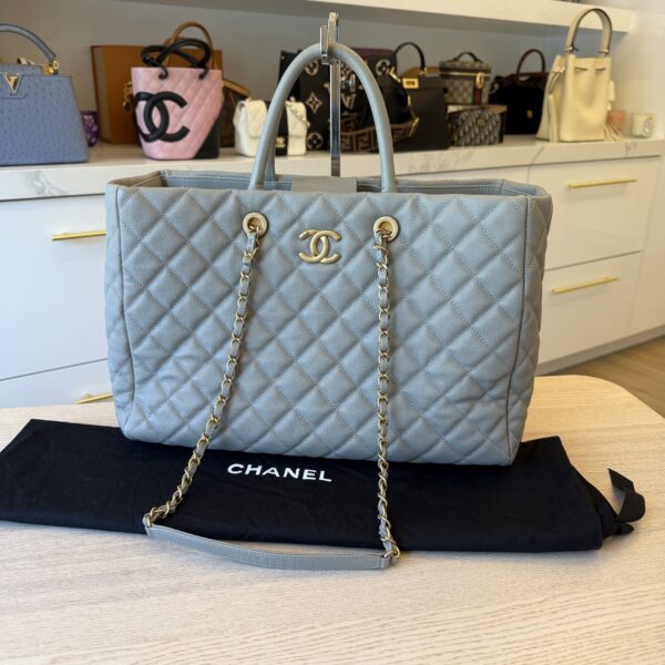 Chanel Caviar Quilted Coco Handle Shopping Tote Grey