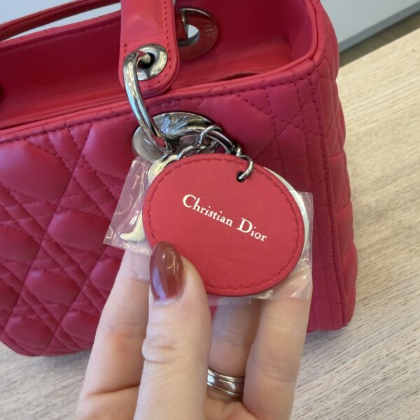 Christian Dior Lambskin Cannage Medium Lady Dior Silver Hardware Pink