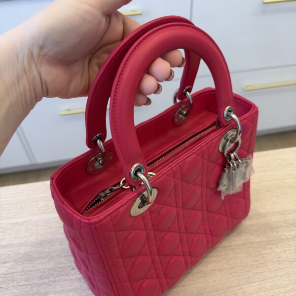 Christian Dior Lambskin Cannage Medium Lady Dior Silver Hardware Pink